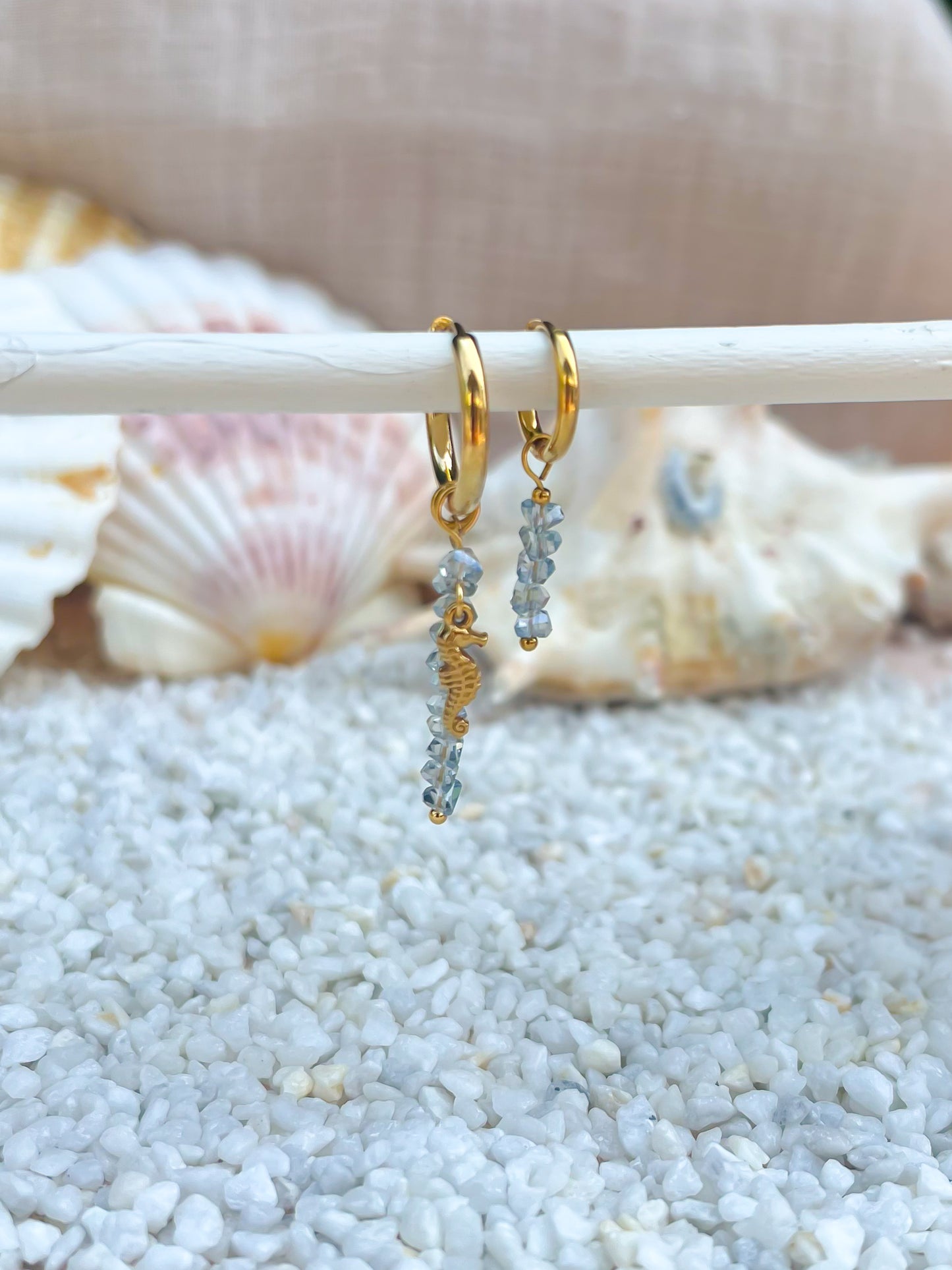 Orecchini Cavalluccio azzurro chiaro gold