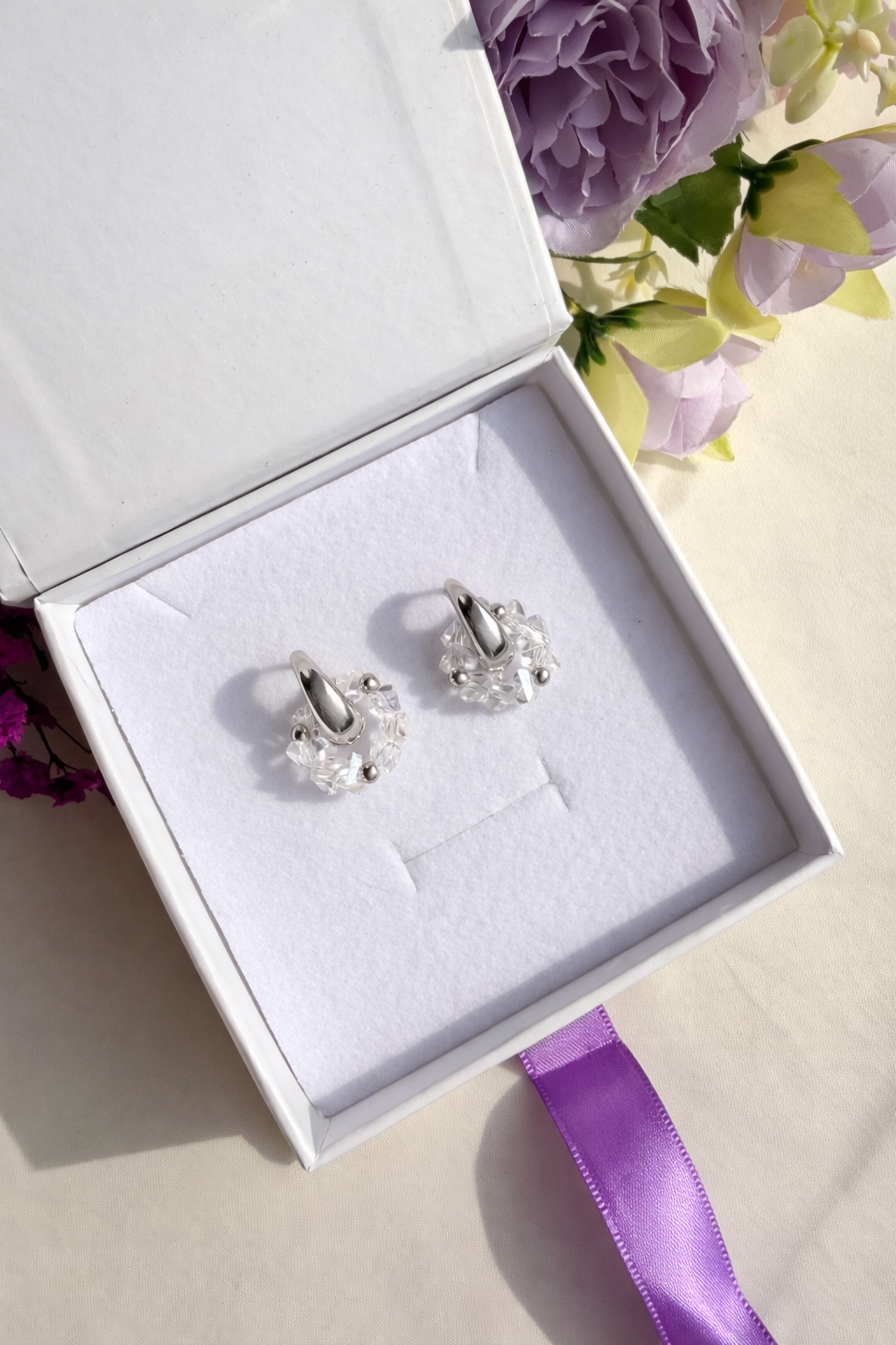 Orecchini Cristalli Cerchio Silver