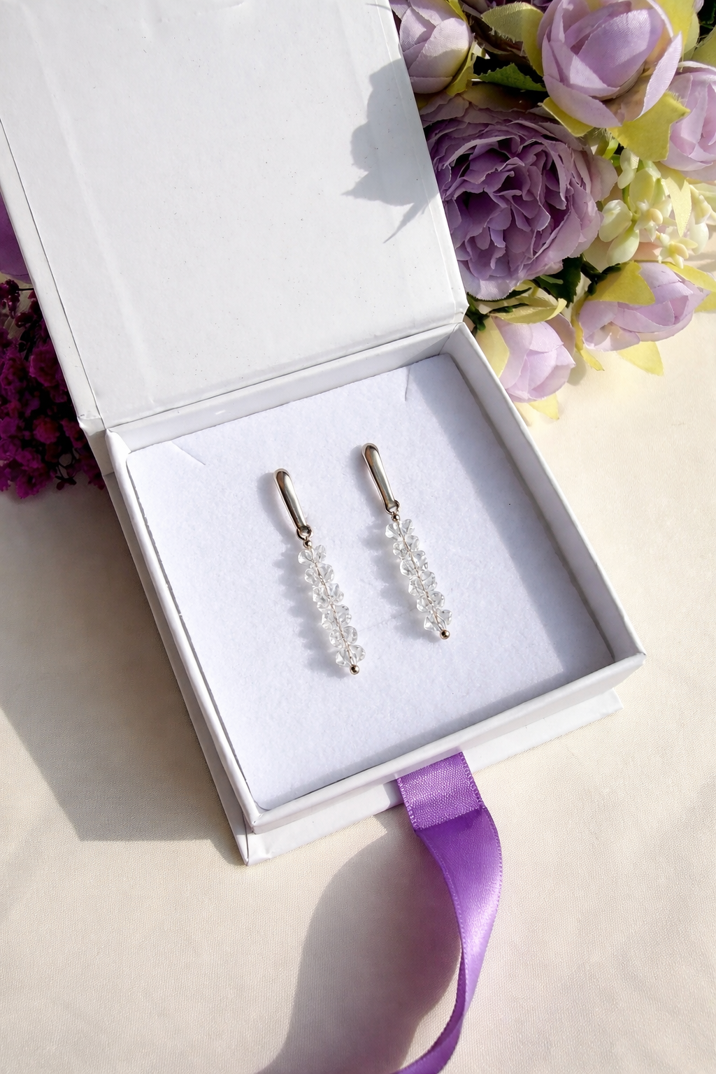 Orecchini Cristalli Pendente Silver