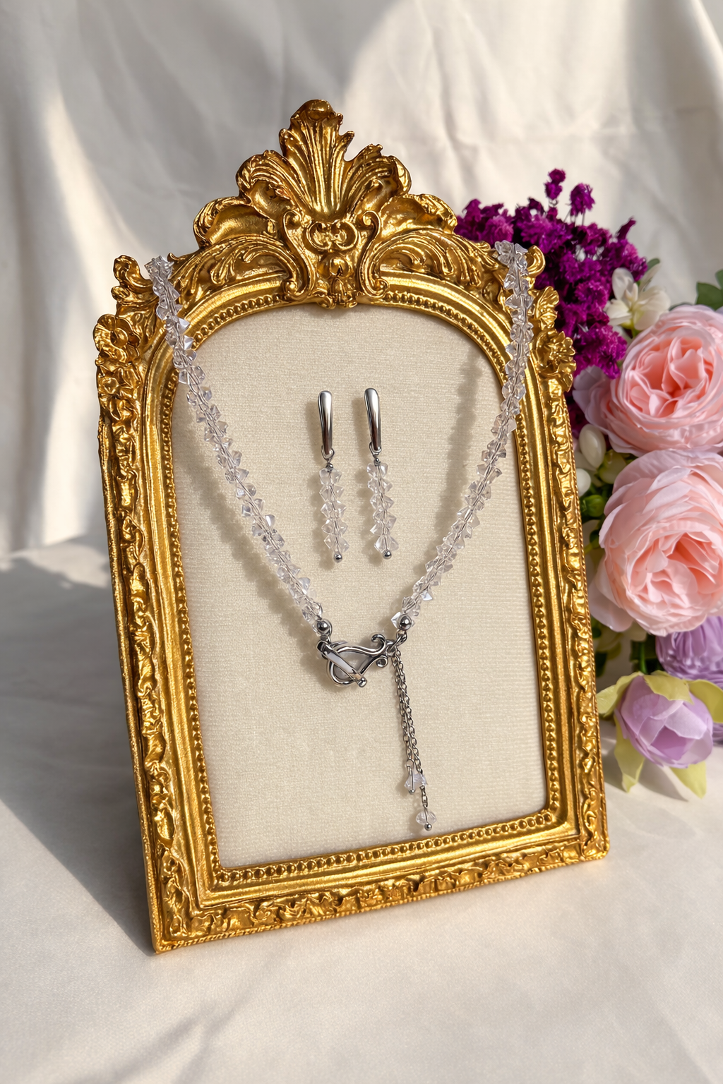 Orecchini Cristalli Pendente Silver