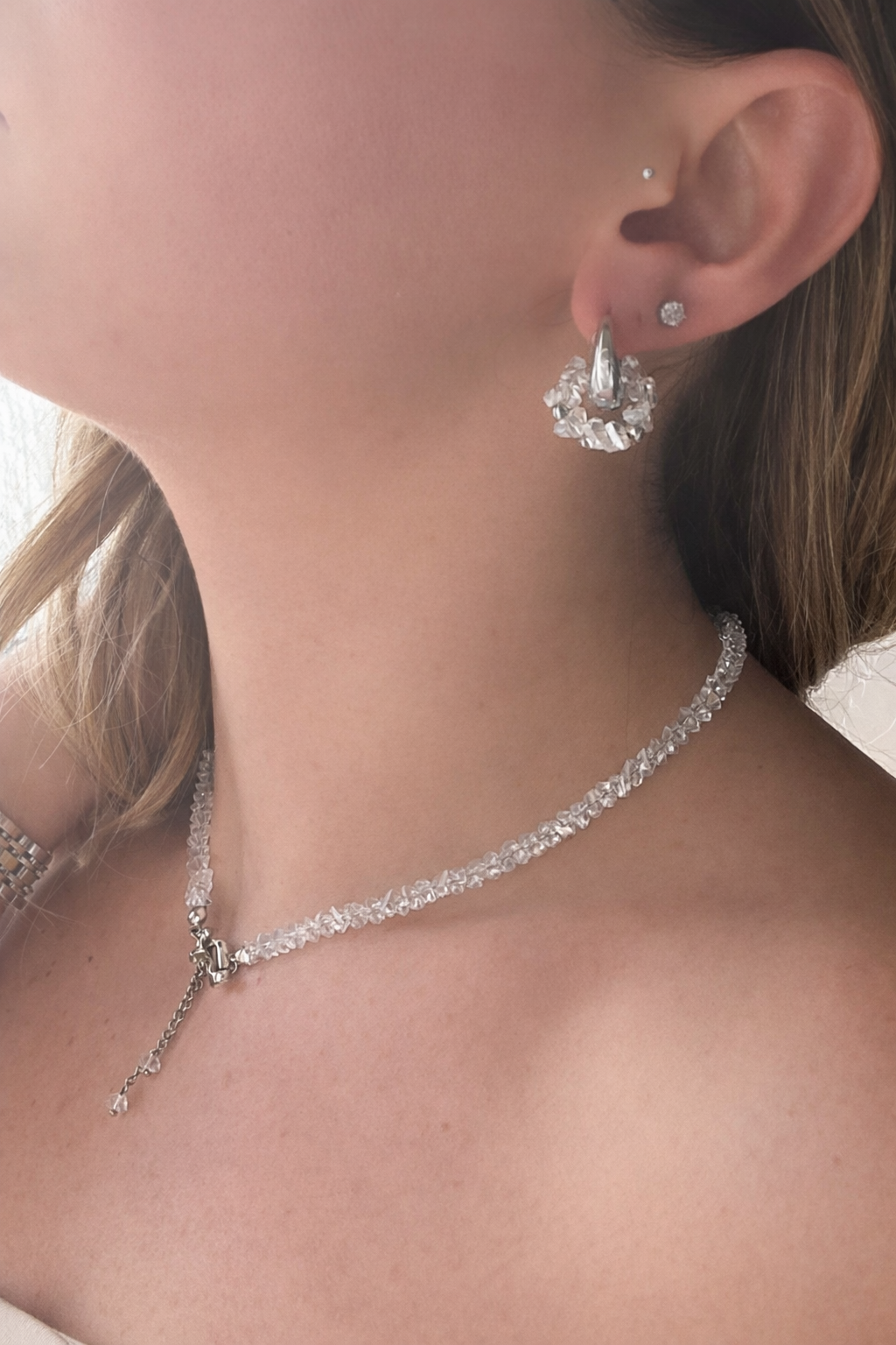 Orecchini Cristalli Cerchio Silver