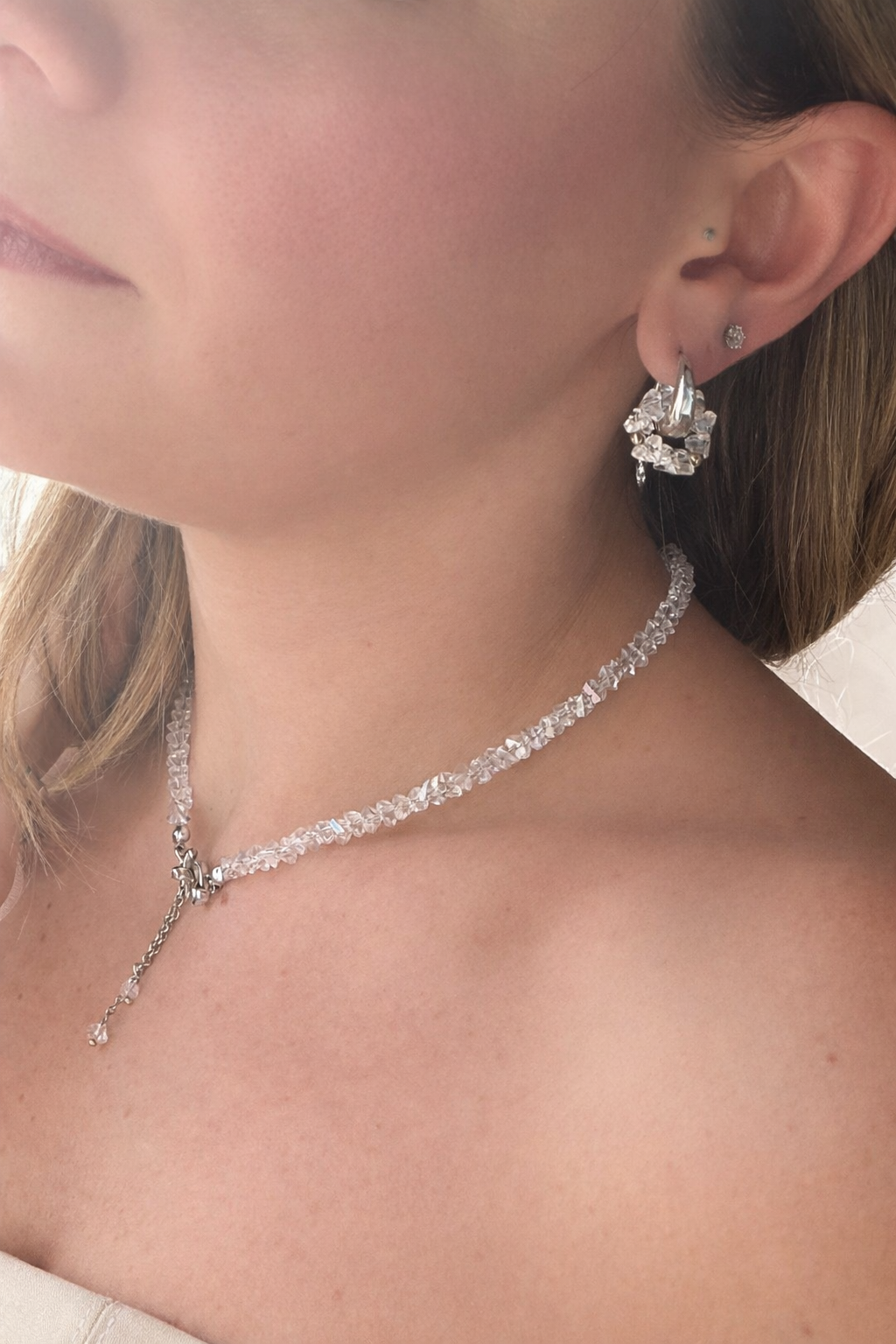 Orecchini Cristalli Cerchio Silver