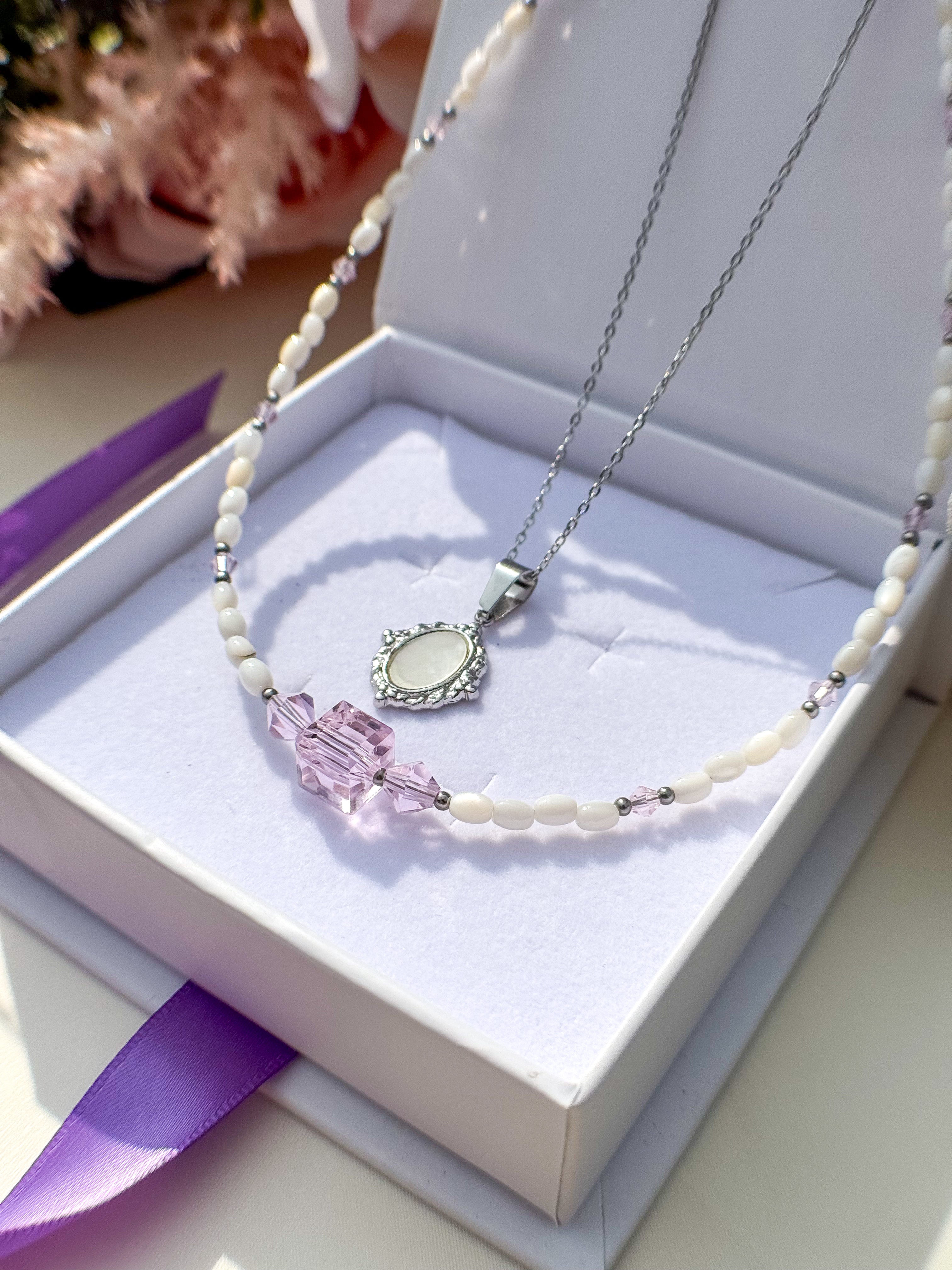 Pearl Necklace and Silver Pendant Set