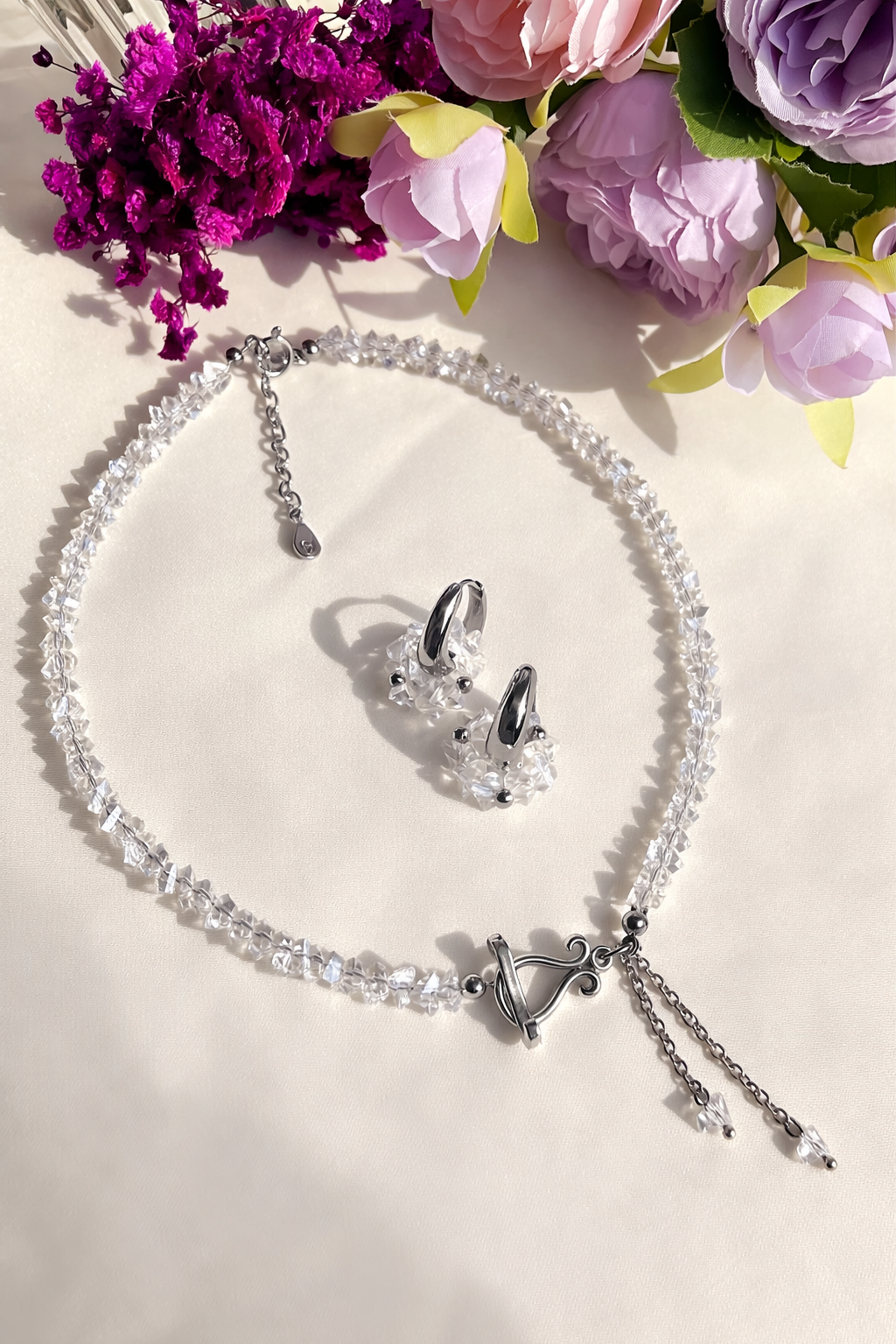 Orecchini Cristalli Cerchio Silver