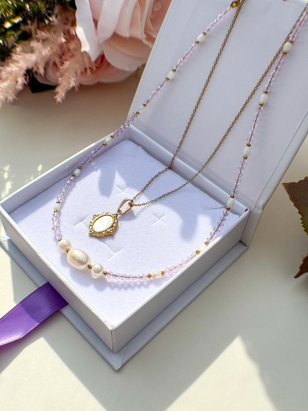 Crystal Necklace and Gold Pendant Set
