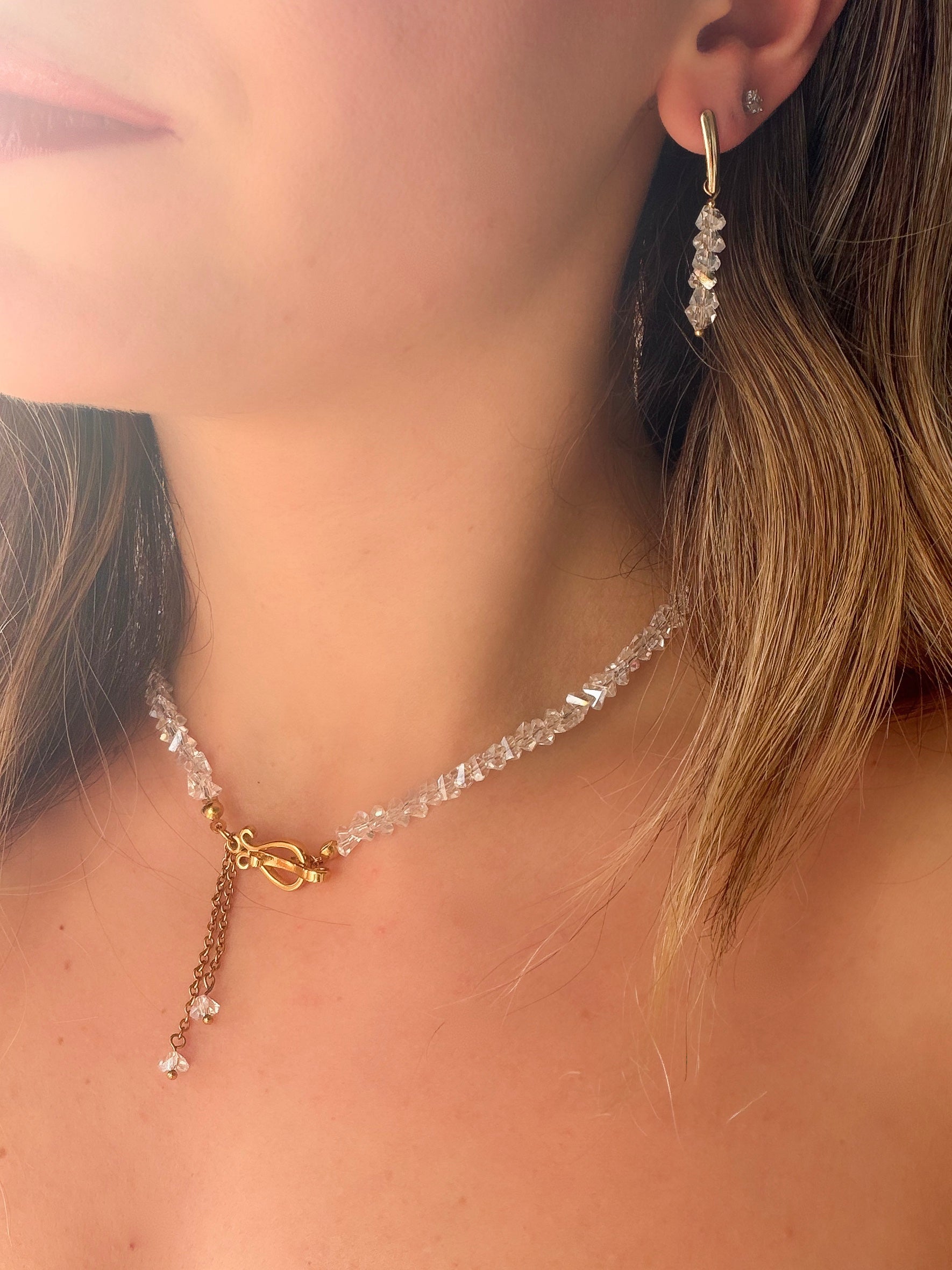 Orecchini Cristalli Pendente Gold