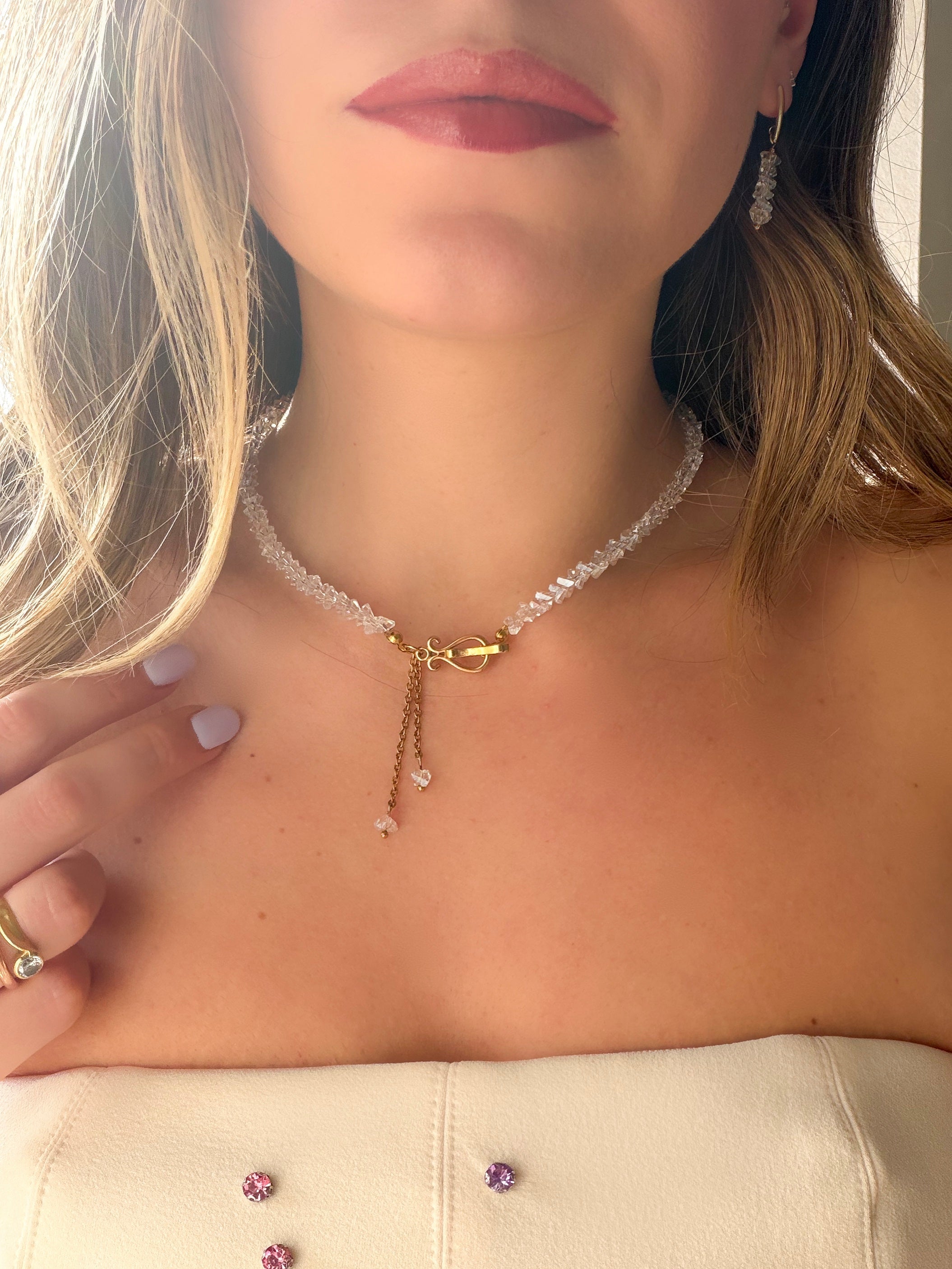 Orecchini Cristalli Pendente Gold