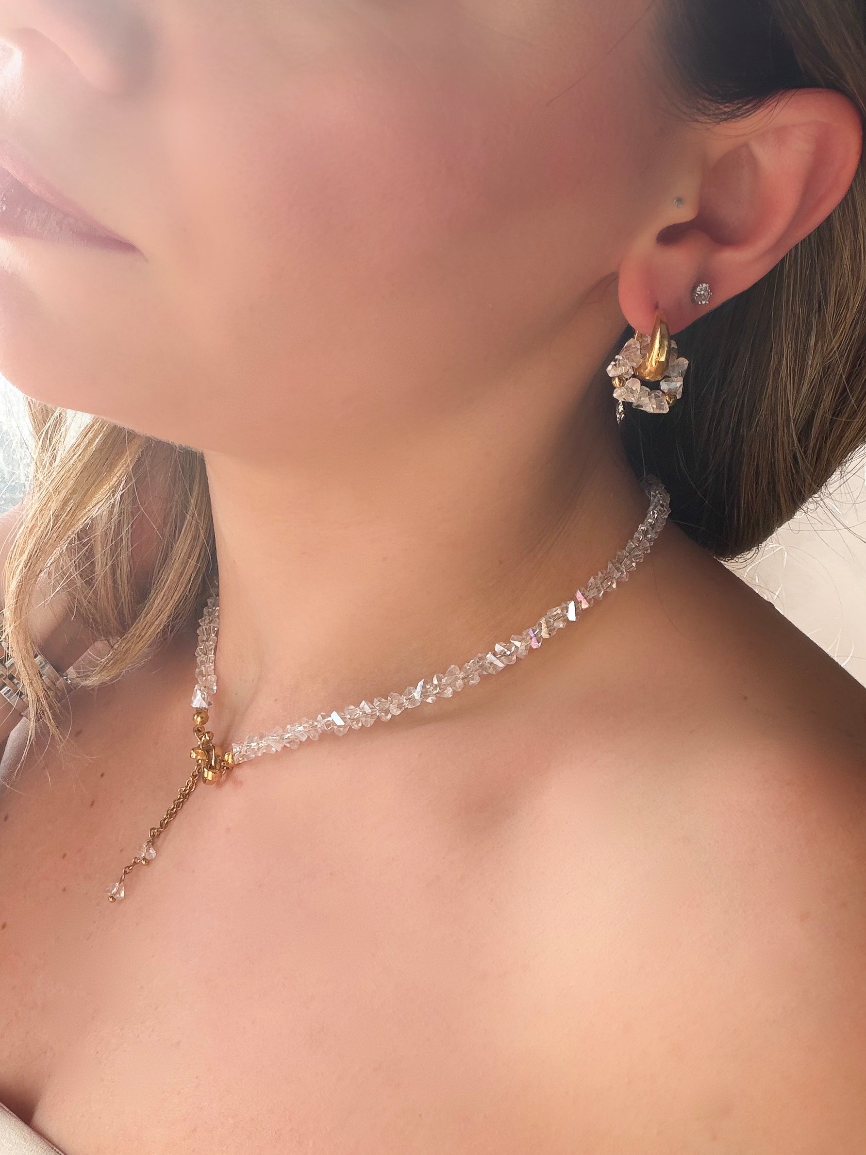 Orecchini Cristalli Cerchio Gold