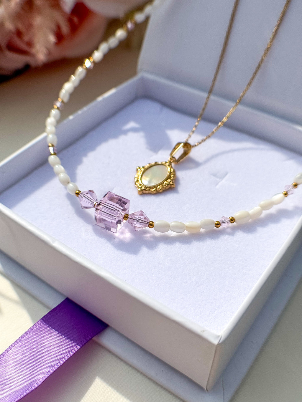 Pearl Necklace and Gold Pendant Set