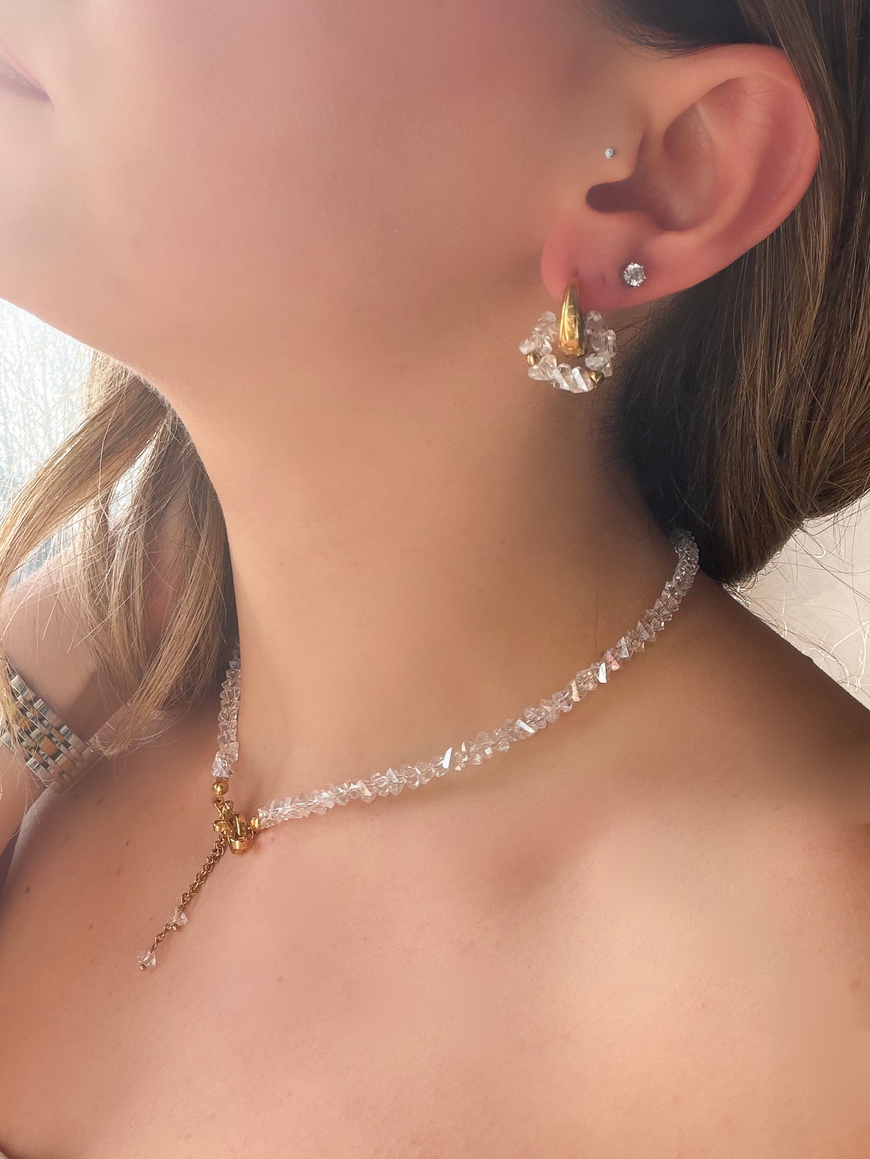 Orecchini Cristalli Cerchio Gold