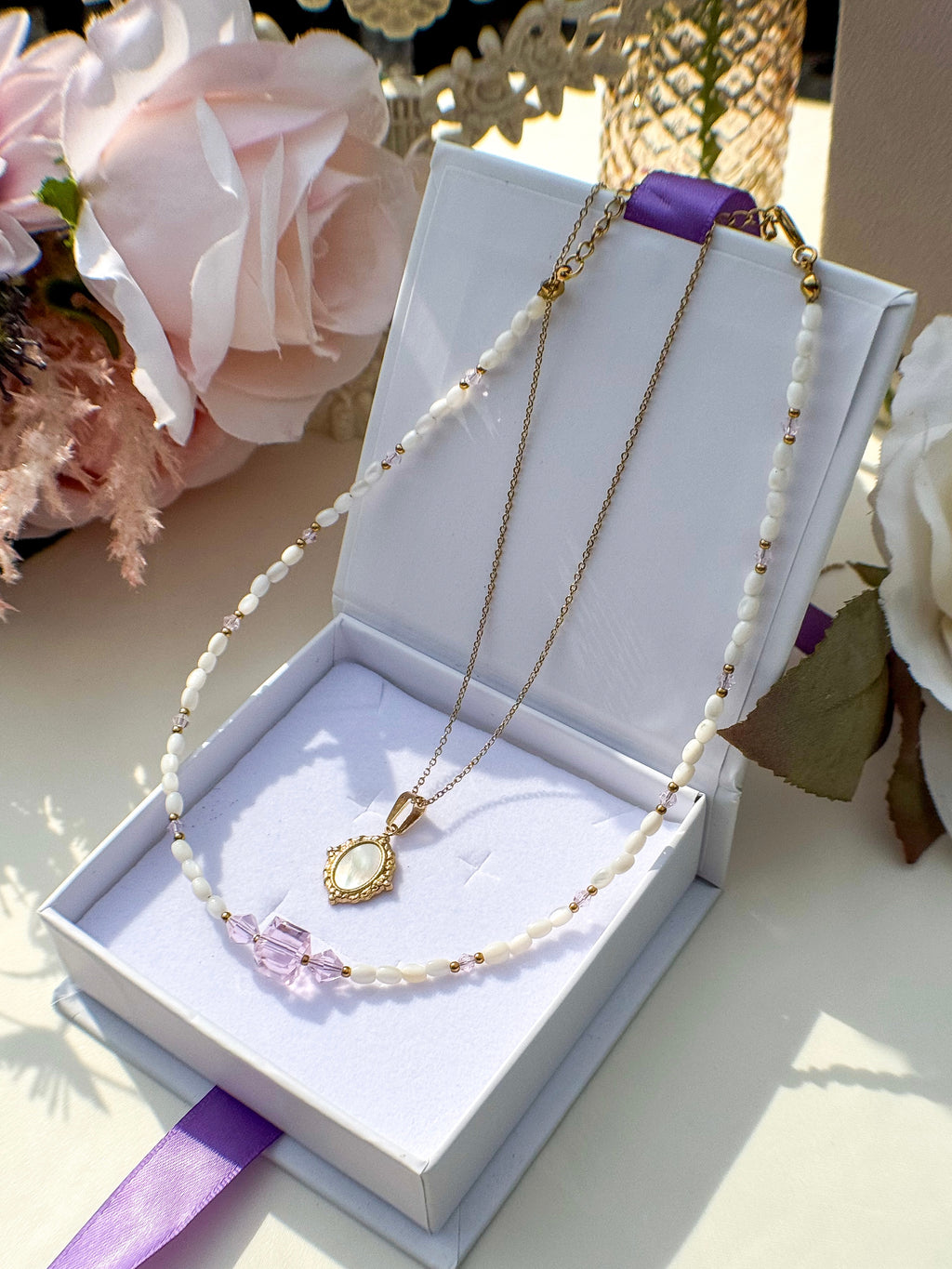 Pearl Necklace and Gold Pendant Set