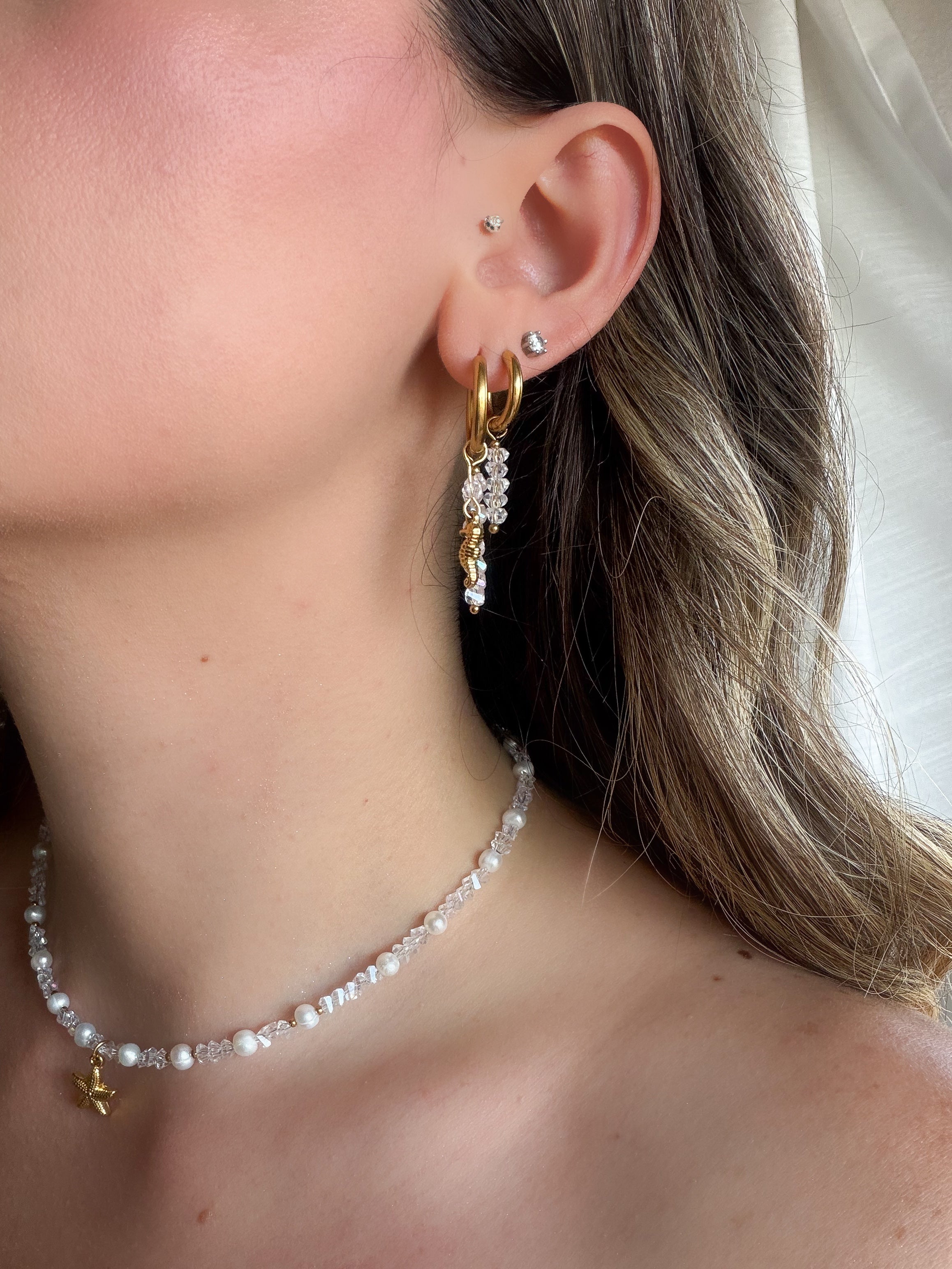 Beige Silver Seahorse Earrings