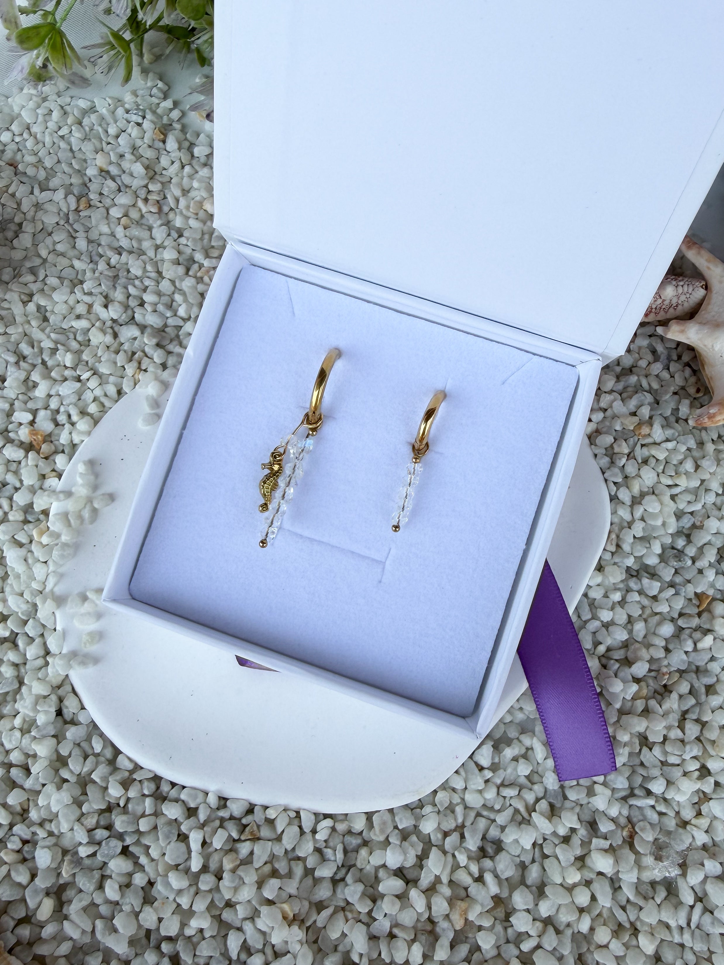 Beige Silver Seahorse Earrings