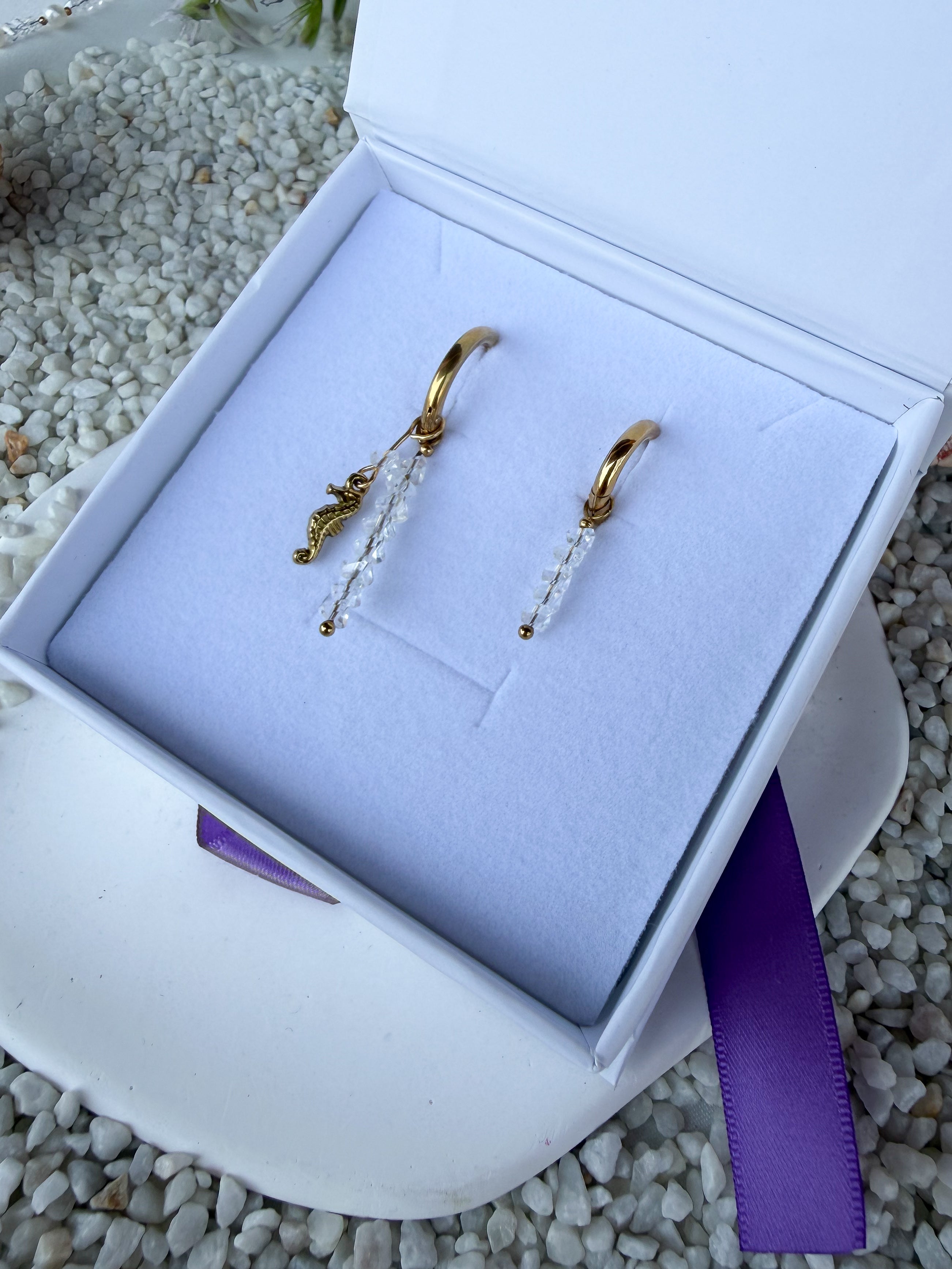 Beige Silver Seahorse Earrings