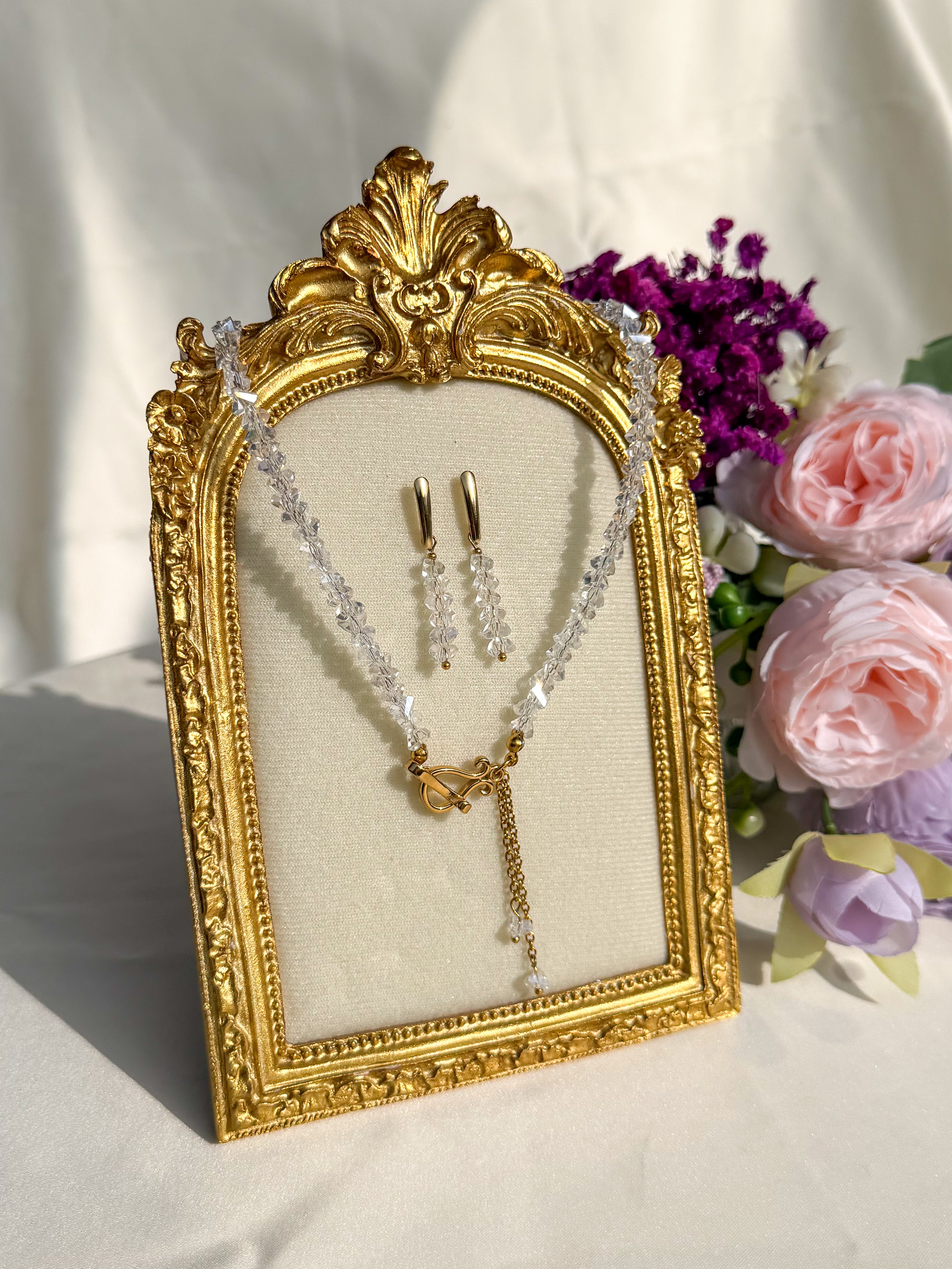 Orecchini Cristalli Pendente Gold