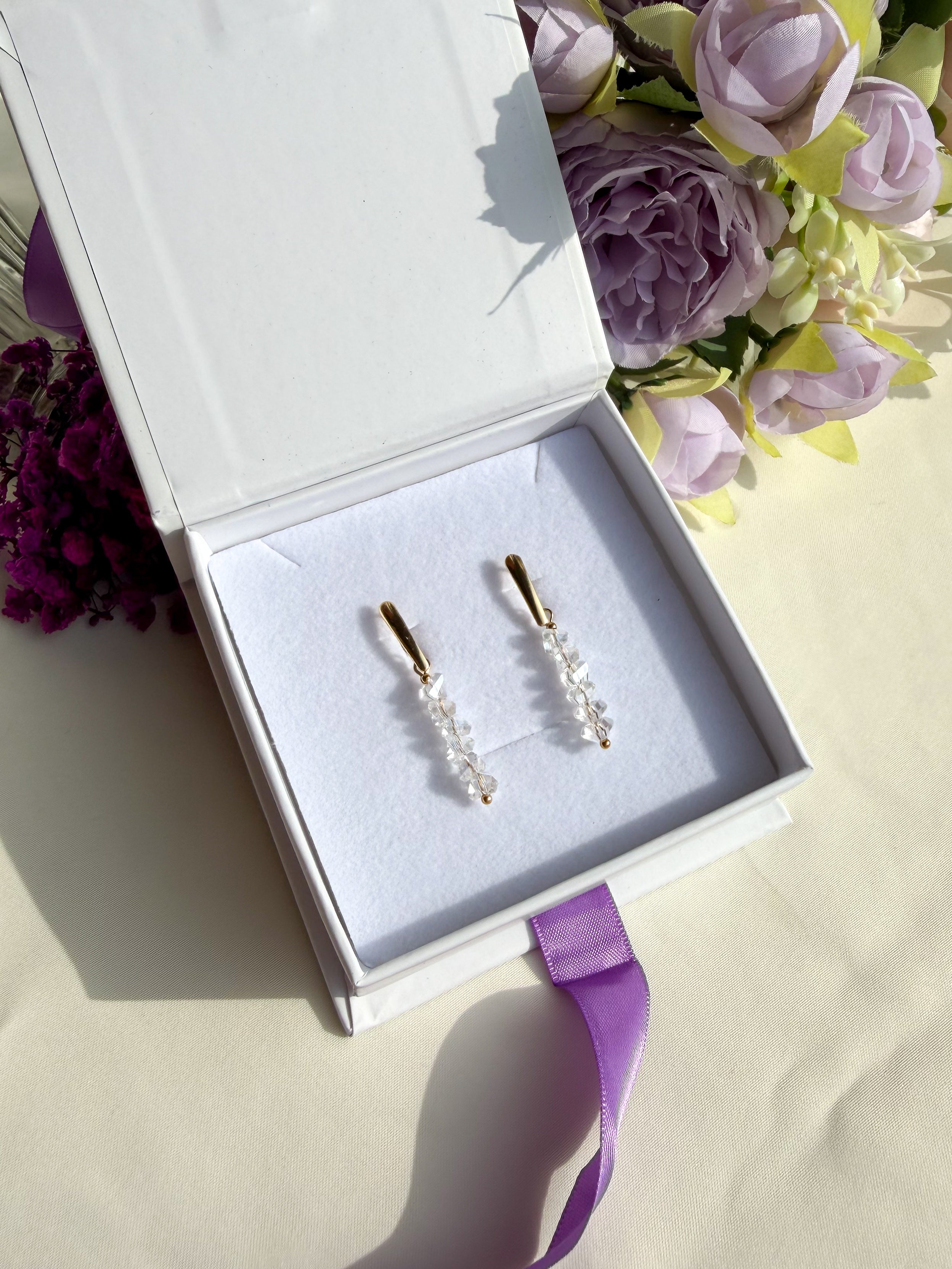 Orecchini Cristalli Pendente Gold