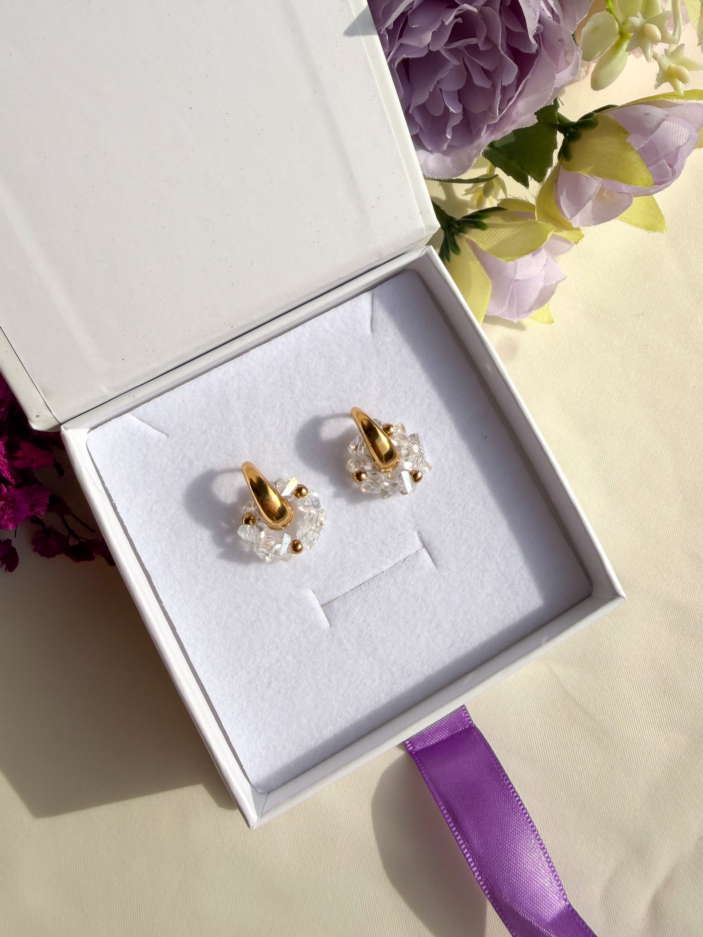 Orecchini Cristalli Cerchio Gold